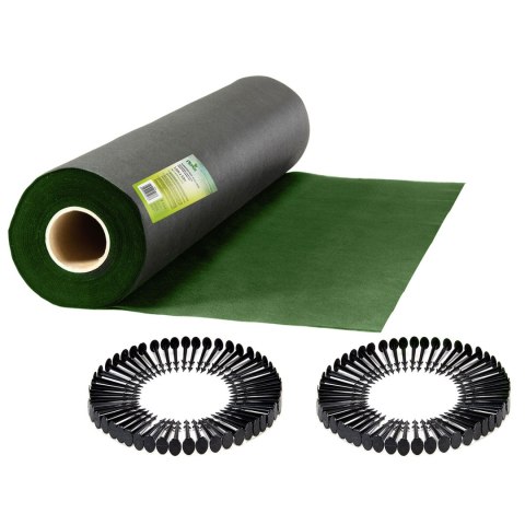 Agrowłóknina ogrodowa 1,6 m x 50 m 90 g/m2 + 100 szpilek Plonos - czarno-zielona Agrowłóknina ogrodowa 1,6 m x 50 m 90 g/m2 + 100 szpilek Plonos - czarno-zielona