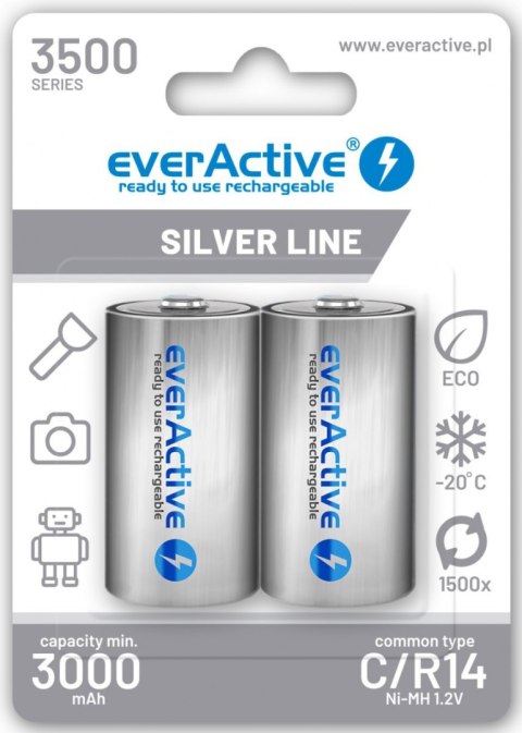 Akumulatorki C / R14 Ni-MH everActive 3500 mAh Silver Line (box 2 szt.) Akumulatorki C / R14 Ni-MH everActive 3500 mAh Silver Line (box 2 szt.)