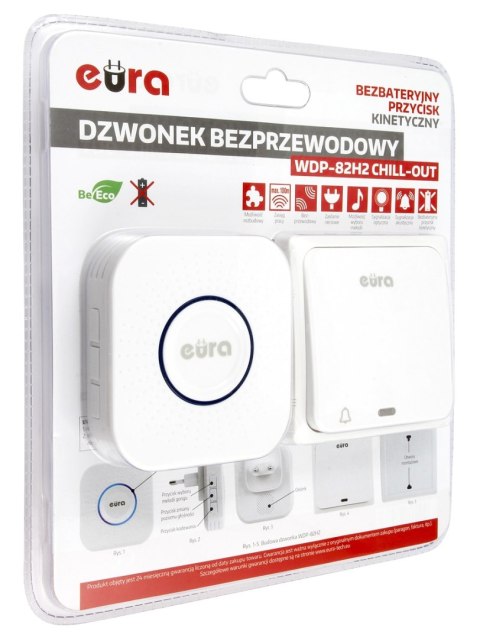 DZWONEK BEZPRZEWODOWY ''EURA'' WDP-82H2bezbateryjny, przycisk (kinetyczny), możliwość rozbudowy DZWONEK BEZPRZEWODOWY ''EURA'' WDP-82H2bezbateryjny, przycisk (kinetyczny), możliwość rozbudowy