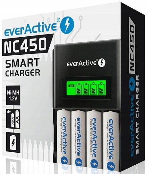 Ładowarka procesorowa do akumulatorków AA/AAA everActive NC-450 LCD Ładowarka procesorowa do akumulatorków AA/AAA everActive NC-450 LCD