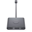 Adapter wideo Dell | 19-pinowe HDMI typu A | 20-pinowe DisplayPort | 24-pinowe USB-C (tylko zasilanie) | żeńskie | 24-pinowe USB