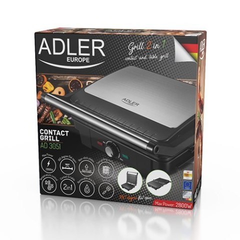 Adler | AD 3051 | Grill elektryczny XL | Stołowy | 2800 W | Czarny / Stal nierdzewna Adler | AD 3051 | Grill elektryczny XL | Stołowy | 2800 W | Czarny / Stal nierdzewna