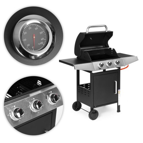 Grill gazowy ogrodowy 10.2 kW duży ruszt 3 palniki termometr reduktor MultiGarden Grill gazowy ogrodowy 10.2 kW duży ruszt 3 palniki termometr reduktor MultiGarden