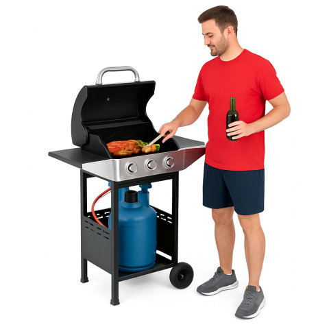 Grill gazowy ogrodowy 10.2 kW duży ruszt 3 palniki termometr reduktor MultiGarden