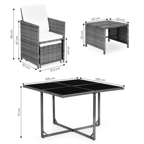Komplet mebli ogrodowych z technorattanu 4 fotele 4 pufy stolik MultiGarden Komplet mebli ogrodowych z technorattanu 4 fotele 4 pufy stolik MultiGarden