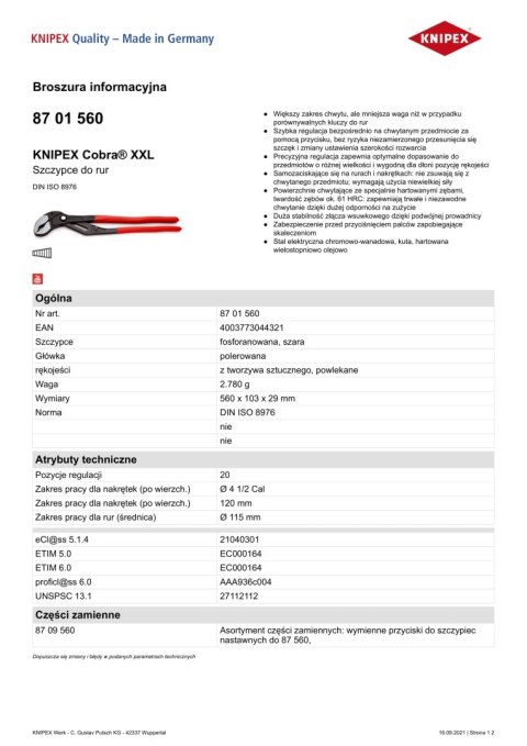 SZCZYPCE DO RUR COBRA XXL 560MM SZCZYPCE DO RUR COBRA XXL 560MM