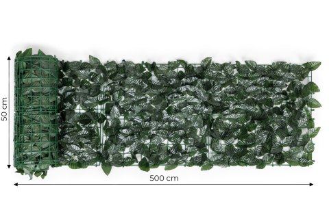 Sztuczny bluszcz żywopłot 500x50 cm zielona osłona na balkon maskująca Sztuczny bluszcz żywopłot 500x50 cm zielona osłona na balkon maskująca