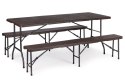 Zestaw cateringowy stół bankietowy 180 cm + 2 ławki brąz ModernHome