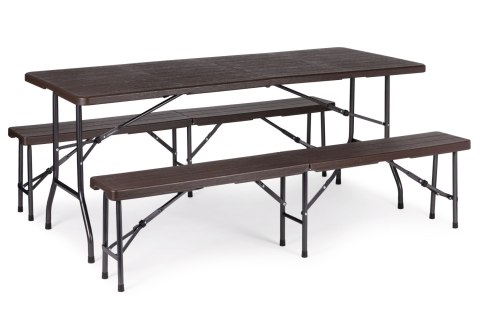 Zestaw cateringowy stół bankietowy 180 cm + 2 ławki brąz ModernHome Zestaw cateringowy stół bankietowy 180 cm + 2 ławki brąz ModernHome