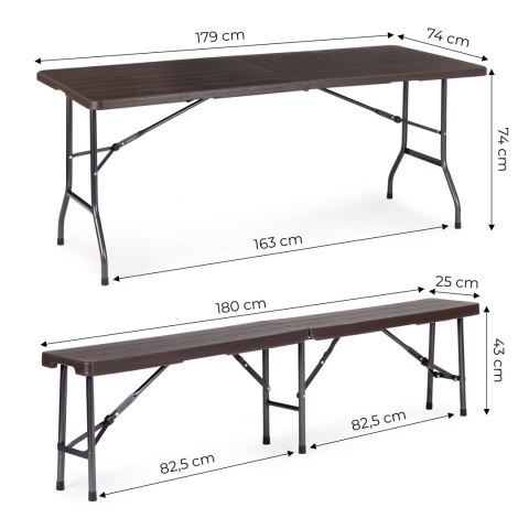 Zestaw cateringowy stół bankietowy 180 cm + 2 ławki brąz ModernHome Zestaw cateringowy stół bankietowy 180 cm + 2 ławki brąz ModernHome