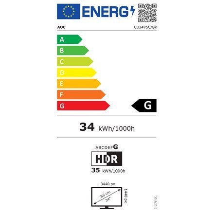AOC | CU34V5C/BK | 34 " | VA | WQHD | 21:9 | 4 ms | 300 cd/m² | Porty HDMI w ilości 1 | 100 Hz AOC | CU34V5C/BK | 34 " | VA | WQHD | 21:9 | 4 ms | 300 cd/m² | Porty HDMI w ilości 1 | 100 Hz