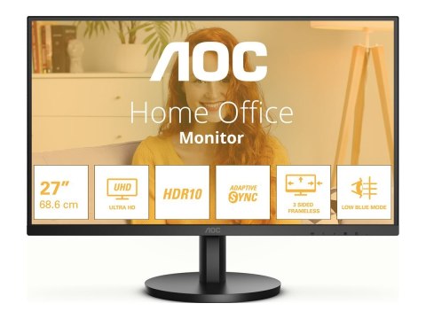 AOC U27B3M | 27 " | VA | UHD | 16:9 | 60 Hz | 4 ms | 3840 x 2160 pixels | 300 cd/m² | HDMI ports quantity 2 AOC U27B3M | 27 " | VA | UHD | 16:9 | 60 Hz | 4 ms | 3840 x 2160 pixels | 300 cd/m² | HDMI ports quantity 2