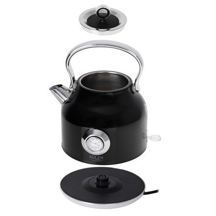 Czajnik z termometrem Adler AD 1346b | Elektryczny | 2200 W | 1.7 L | Ze stali nierdzewnej | Obracana podstawa 360° | Kolor czar Czajnik z termometrem Adler AD 1346b | Elektryczny | 2200 W | 1.7 L | Ze stali nierdzewnej | Obracana podstawa 360° | Kolor czar