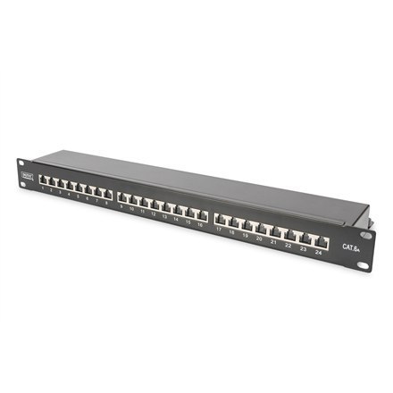 Digitus | Patch Panel | CAT 6A | RJ45, 8P8C | m | Ekranowanie RJ45 (brąz cynowany) | Odpowiedni do montażu w szafie 483 mm (19") Digitus | Patch Panel | CAT 6A | RJ45, 8P8C | m | Ekranowanie RJ45 (brąz cynowany) | Odpowiedni do montażu w szafie 483 mm (19")