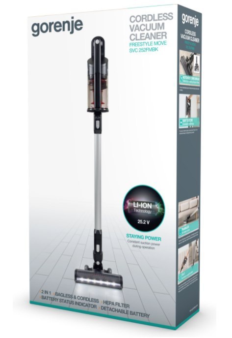 Gorenje | Odkurzacz Handstick 2w1 | SVC252FMBK | Praca bezprzewodowa | Handstick i ręczny | 35 W | 25,2 V | Czas pracy (maks.) 4 Gorenje | Odkurzacz Handstick 2w1 | SVC252FMBK | Praca bezprzewodowa | Handstick i ręczny | 35 W | 25,2 V | Czas pracy (maks.) 4