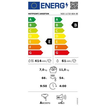 Hotpoint | NDD 11725 BDA EE | Pralka z suszarką | Klasa efektywności energetycznej E | Ładowana od frontu | Pojemność prania 11 Hotpoint | NDD 11725 BDA EE | Pralka z suszarką | Klasa efektywności energetycznej E | Ładowana od frontu | Pojemność prania 11