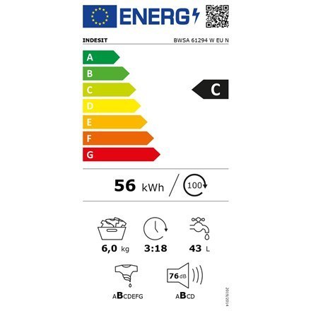INDESIT | BWSA 61294 W EU N | Pralka | Klasa efektywności energetycznej C | Ładowana od frontu | Pojemność prania 6 kg | 1151 ob INDESIT | BWSA 61294 W EU N | Pralka | Klasa efektywności energetycznej C | Ładowana od frontu | Pojemność prania 6 kg | 1151 ob