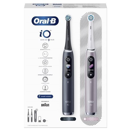 Oral-B | iO 9 Seria Duo | Elektryczna szczoteczka do zębów | Ładowana | Dla dorosłych | Kolor czarny onyks/róż | Liczba głowic w Oral-B | iO 9 Seria Duo | Elektryczna szczoteczka do zębów | Ładowana | Dla dorosłych | Kolor czarny onyks/róż | Liczba głowic w