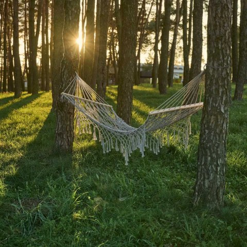 Hamak ogrodowy boho siatka frędzle leżak wiszący makrama 200cm Szary Hamak ogrodowy boho siatka frędzle leżak wiszący makrama 200cm Szary