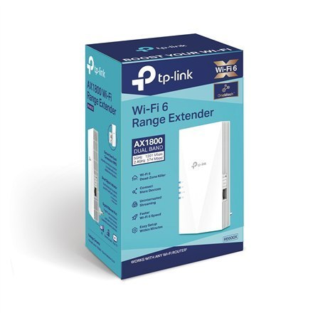 TP-LINK | AX1800 Wi-Fi 6 Range Extender | RE600X | 802.11ax | 2.4GHz/5GHz | Porty Ethernet LAN (RJ-45) 1 | MU-MiMO Tak | brak Po TP-LINK | AX1800 Wi-Fi 6 Range Extender | RE600X | 802.11ax | 2.4GHz/5GHz | Porty Ethernet LAN (RJ-45) 1 | MU-MiMO Tak | brak Po