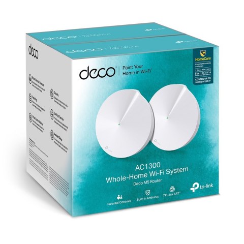 TP-LINK | AC1300 Whole Home Mesh Wi-Fi System | Deco M5 (2-pack) | 802.11ac | 867+400 Mbit/s | 10/100/1000 Mbit/s | Ethernet LAN TP-LINK | AC1300 Whole Home Mesh Wi-Fi System | Deco M5 (2-pack) | 802.11ac | 867+400 Mbit/s | 10/100/1000 Mbit/s | Ethernet LAN