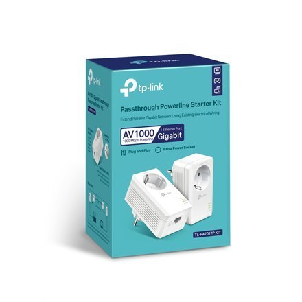 TP-LINK | AV1000 Gigabit Passthrough Powerline Starter Kit | TL-PA7017P KIT | 10/100/1000 Mbit/s | Ethernet LAN (RJ-45) ports 1 TP-LINK | AV1000 Gigabit Passthrough Powerline Starter Kit | TL-PA7017P KIT | 10/100/1000 Mbit/s | Ethernet LAN (RJ-45) ports 1