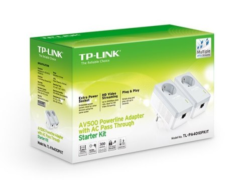 TP-LINK | Zestaw startowy Passthrough Powerline 600 | TL-PA4010P KIT | 10/100 Mbit/s | Porty Ethernet LAN (RJ-45) 1 | Prędkość t TP-LINK | Zestaw startowy Passthrough Powerline 600 | TL-PA4010P KIT | 10/100 Mbit/s | Porty Ethernet LAN (RJ-45) 1 | Prędkość t