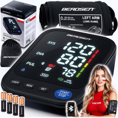 Ciśnieniomierz naramienny z polskimi komunikatami i bluetooth BD-123 Berdsen Ciśnieniomierz naramienny z polskimi komunikatami i bluetooth BD-123 Berdsen
