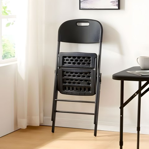 Komplet 4 krzeseł składanych zestaw cateringowy metal HDPE czarne ModernHome Komplet 4 krzeseł składanych zestaw cateringowy metal HDPE czarne ModernHome