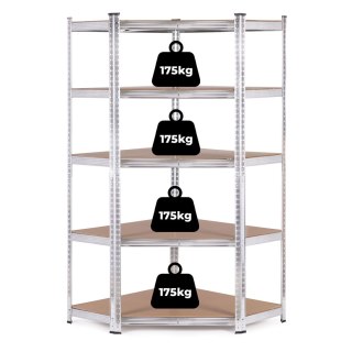 Regał magazynowy narożny 180x90x40 cm stal galwanizowana 5 półek 875 kg ModernHome