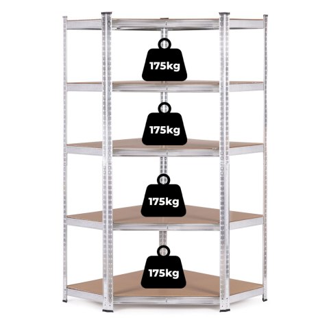Regał magazynowy narożny 180x90x40 cm stal galwanizowana 5 półek 875 kg ModernHome Regał magazynowy narożny 180x90x40 cm stal galwanizowana 5 półek 875 kg ModernHome