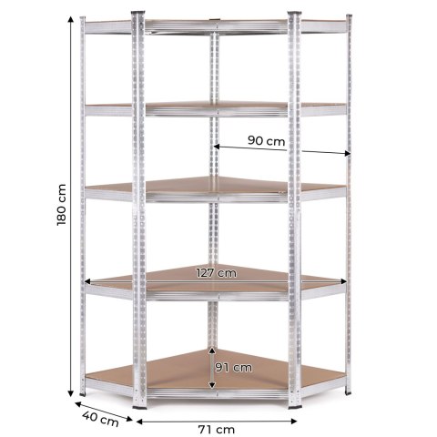 Regał magazynowy narożny 180x90x40 cm stal galwanizowana 5 półek 875 kg ModernHome Regał magazynowy narożny 180x90x40 cm stal galwanizowana 5 półek 875 kg ModernHome