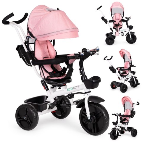 Rowerek trójkołowy spacerówka obracany fotelik 360* Różowy ECOTOYS Rowerek trójkołowy spacerówka obracany fotelik 360* Różowy ECOTOYS