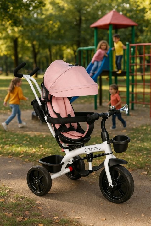Rowerek trójkołowy spacerówka obracany fotelik 360* Różowy ECOTOYS Rowerek trójkołowy spacerówka obracany fotelik 360* Różowy ECOTOYS