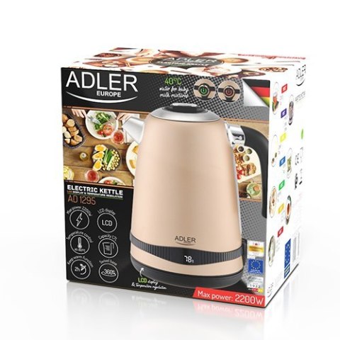 Adler | Kettle | AD 1295 | Electric | 2200 W | 1.7 L | Stainless steel | 360° rotational base | Golden Adler | Kettle | AD 1295 | Electric | 2200 W | 1.7 L | Stainless steel | 360° rotational base | Golden