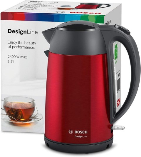 Bosch | Czajnik | DesignLine TWK3P424 | Elektryczny | 2400 W | 1,7 L | Stal szlachetna | Podstawa obrotowa 360° | Czerwony Bosch | Czajnik | DesignLine TWK3P424 | Elektryczny | 2400 W | 1,7 L | Stal szlachetna | Podstawa obrotowa 360° | Czerwony
