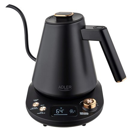 Czajnik Adler | AD 1349 | Elektryczny | 1100 W | 1 L | Stal nierdzewna | Podstawa obrotowa 360° | Czarny/złoty Czajnik Adler | AD 1349 | Elektryczny | 1100 W | 1 L | Stal nierdzewna | Podstawa obrotowa 360° | Czarny/złoty