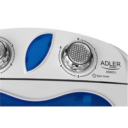 Adler | AD 8051 | Pralka | Klasa efektywności energetycznej | Ładowanie od góry | Pojemność prania 3 kg | Nieokreślone obroty | Adler | AD 8051 | Pralka | Klasa efektywności energetycznej | Ładowanie od góry | Pojemność prania 3 kg | Nieokreślone obroty |