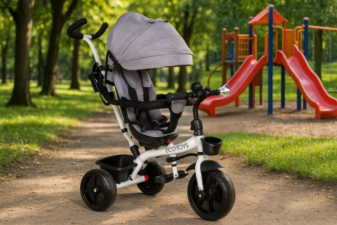 Rowerek trójkołowy obrotowy 360° Szary z daszkiem ECOTOYS Rowerek trójkołowy obrotowy 360° Szary z daszkiem ECOTOYS