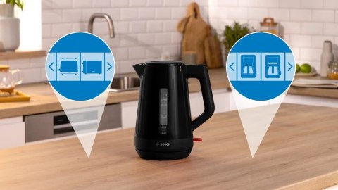 Czajnik Bosch | TWK1M123 | Elektryczny | 2400 W | 1,7 L | Plastikowy | Podstawa obrotowa 360° | Czarny