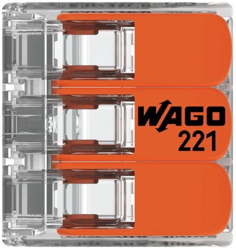 Szybkozłączka uniwersalna LINKA/DRUT 3x 0,2-4mm2 WAGO 221-413 (Paczka 50szt.) Szybkozłączka uniwersalna LINKA/DRUT 3x 0,2-4mm2 WAGO 221-413 (Paczka 50szt.)