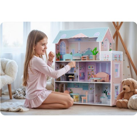 Duży Drewniany domek dla lalek 3-piętrowy Ricokids RK-878 Duży Drewniany domek dla lalek 3-piętrowy Ricokids RK-878