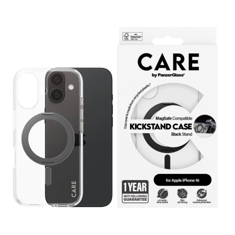 CARE by PanzerGlass Feature Case Transparent w. Black Kickstand & MagSafe iPhone 16 | CARE CARE by PanzerGlass Feature Case Transparent w. Black Kickstand & MagSafe iPhone 16 | CARE