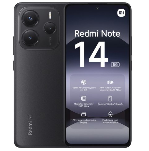 Xiaomi Redmi Note 14 | Midnight Black | 6.67 " | AMOLED | 1080 x 2400 pixels | Mediatek | Internal RAM 6 GB | 128 GB | Dual SIM Xiaomi Redmi Note 14 | Midnight Black | 6.67 " | AMOLED | 1080 x 2400 pixels | Mediatek | Internal RAM 6 GB | 128 GB | Dual SIM