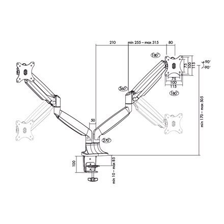 Logilink BP0043 Uchwyt biurkowy na dwa monitory, 13"-32", sprężyna gazowa, aluminium | Logilink Logilink BP0043 Uchwyt biurkowy na dwa monitory, 13"-32", sprężyna gazowa, aluminium | Logilink