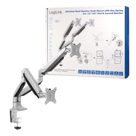 Logilink BP0043 Uchwyt biurkowy na dwa monitory, 13"-32", sprężyna gazowa, aluminium | Logilink Logilink BP0043 Uchwyt biurkowy na dwa monitory, 13"-32", sprężyna gazowa, aluminium | Logilink