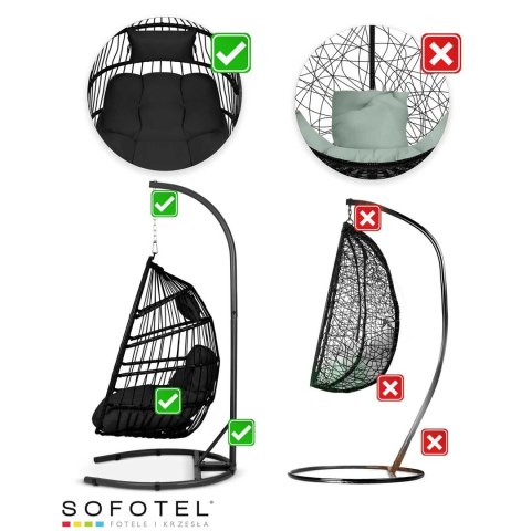 Fotel ogrodowy wiszący Luisiana czarny + czarne poduszki Sofotel Fotel ogrodowy wiszący Luisiana czarny + czarne poduszki Sofotel