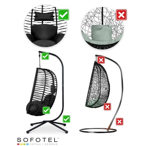 Fotel ogrodowy wiszący Toskana czarny + czarne poduszki Sofotel Fotel ogrodowy wiszący Toskana czarny + czarne poduszki Sofotel