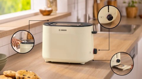 Bosch TAT2M127 MyMoment Compact toaster, 950 W, 2 slots, Beige Bosch TAT2M127 MyMoment Compact toaster, 950 W, 2 slots, Beige