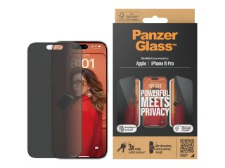 Szkło Hartowane PanzerGlass z Filtracją Prywatności do Apple iPhone 15 Pro | Czarne | Przezroczyste